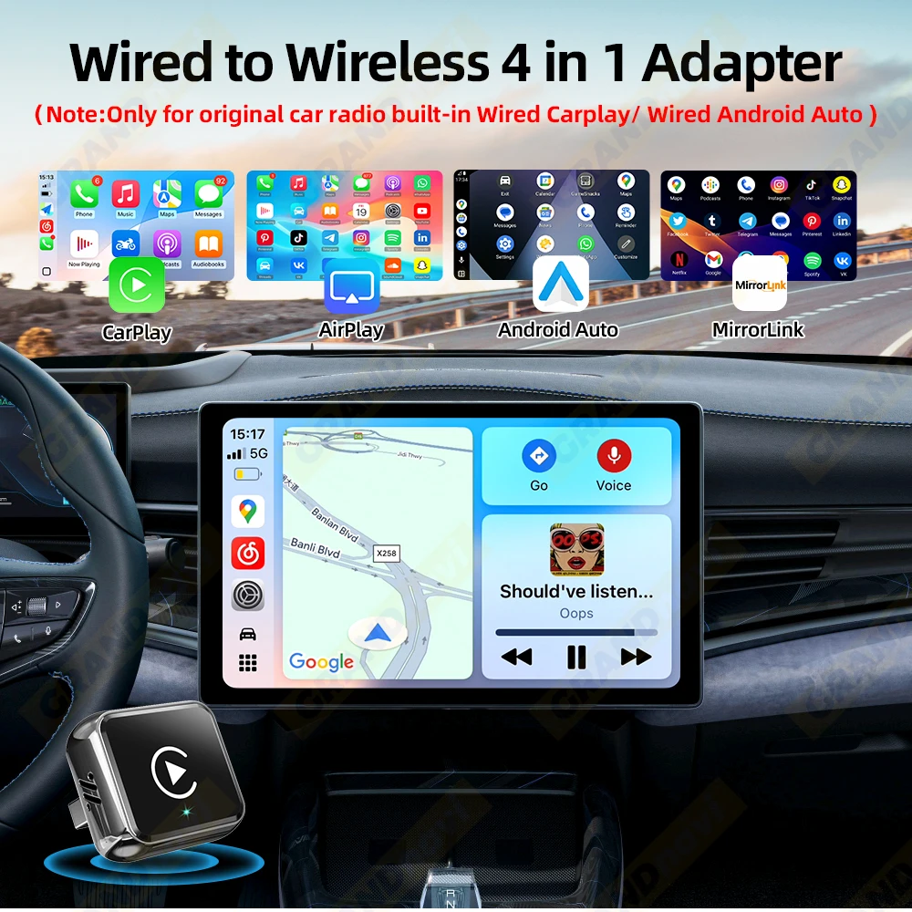 4IN1 Dongle Wireless Carplay Adapter USB Plug Play WiFi Bluetooth for iPhone Carplay Airplay Android Auto Mirrorlink Connect