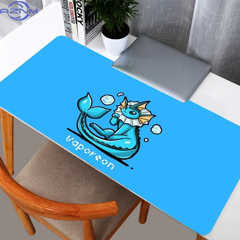 Vaporeon Cute Cartoon Bright Blue Large Mousepad, Rubber Non Slip Extended Gaming Desk Mat, Anime Table Pad for Laptop Office De