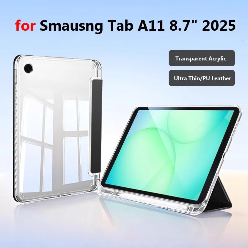 

Case for Smausng Galaxy Tab A11 2025 8.7" SM-X133 X135 Tab A11Plus 11 Smart Auto Wake UP Tri Folding Stand Cover with Pen Holder