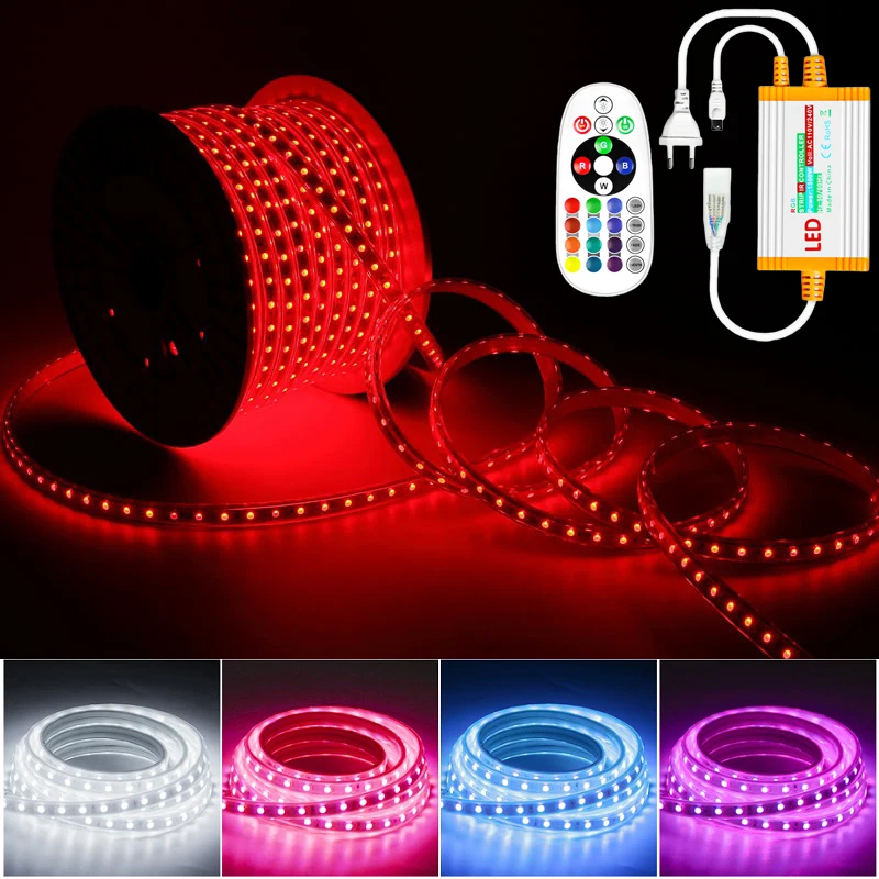 

1 м-100 м 220 В RGB светодиодная лента с вилкой европейского стандарта 1500 Вт водонепроницаемая гибкая лента с дистанционным управлением наружное освещение украшение