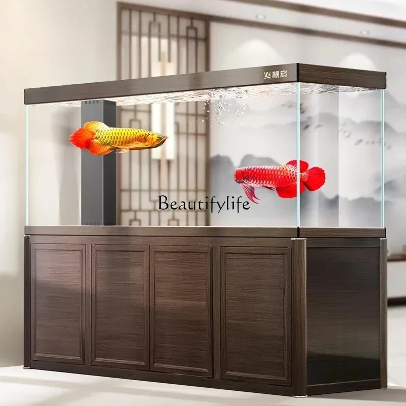 New Chinese retro arowana tank office living room ultra-white glass, professional grade bottom filter, large aquarium