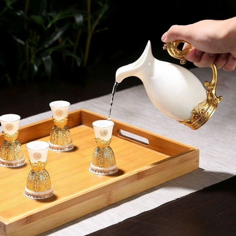 Винный набор, бытовая керамическая маленькая чашка Baijiu, двойная головка, золотая спиртовая чашка, элитный подарочный набор