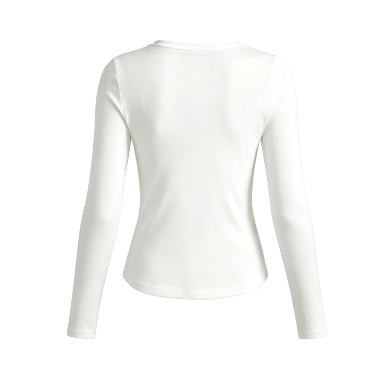 Damen Langarm Slim Fit T-Shirt, Einfarbiges Basic O-Neck Unterhemd, Lässiges Weiches Dehnbares Strick-Basis-Layer-Oberteil, Damen-Alltags-T-Shirt – Detail 8