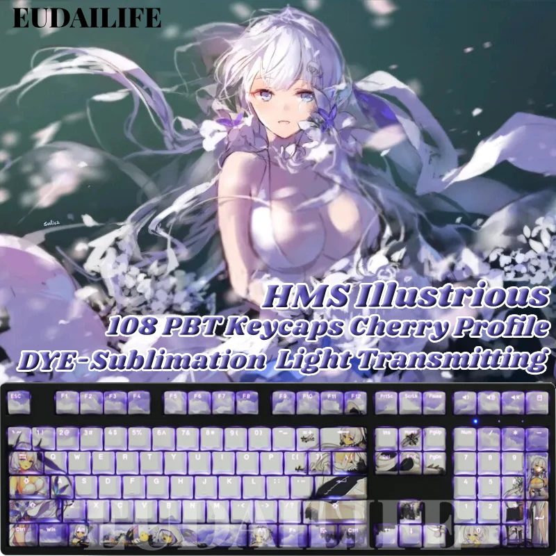 

HMS Illustrious 108 Keycaps Azur Lane PBT DYE Sublimation Light Transmitting Cherry Cross Axis Switch for Mechanical Keyboard