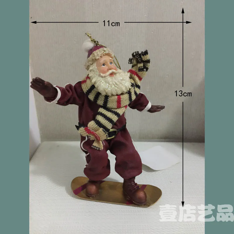 Authentic fabric resin material Santa Claus skateboard ornament