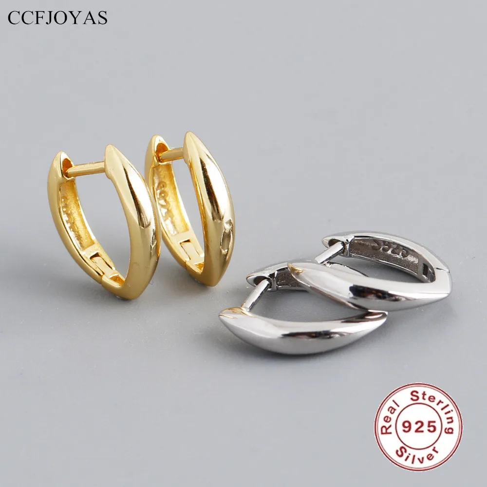 

CCFJOYAS 7.5mm 925 Sterling Silver V-shaped Small Hoop Earrings for Unisex European and American Fashion Ear Buckle Jewelry