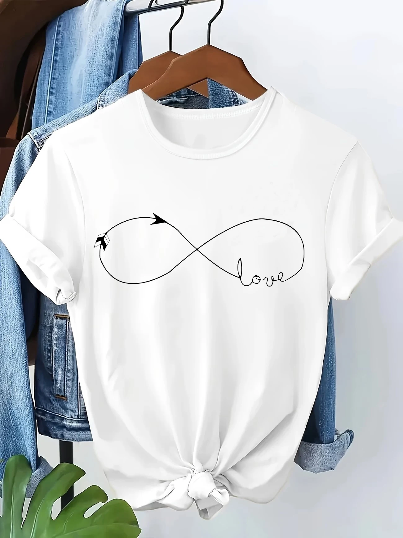 Woman Tops Funny Fashion T-shirt Love Heart & Letter Print Short Sleeve T Shirt Clothing Top Tee Summer Ladies Girls Shirt