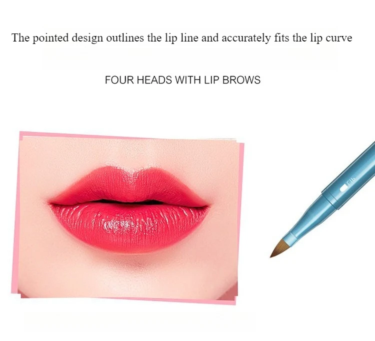 Detachable 4-in-1 Makeup Brush Set Soft Bristles & Sponge Applicator for Lips and Eyeshadow Portable with ABS Handle