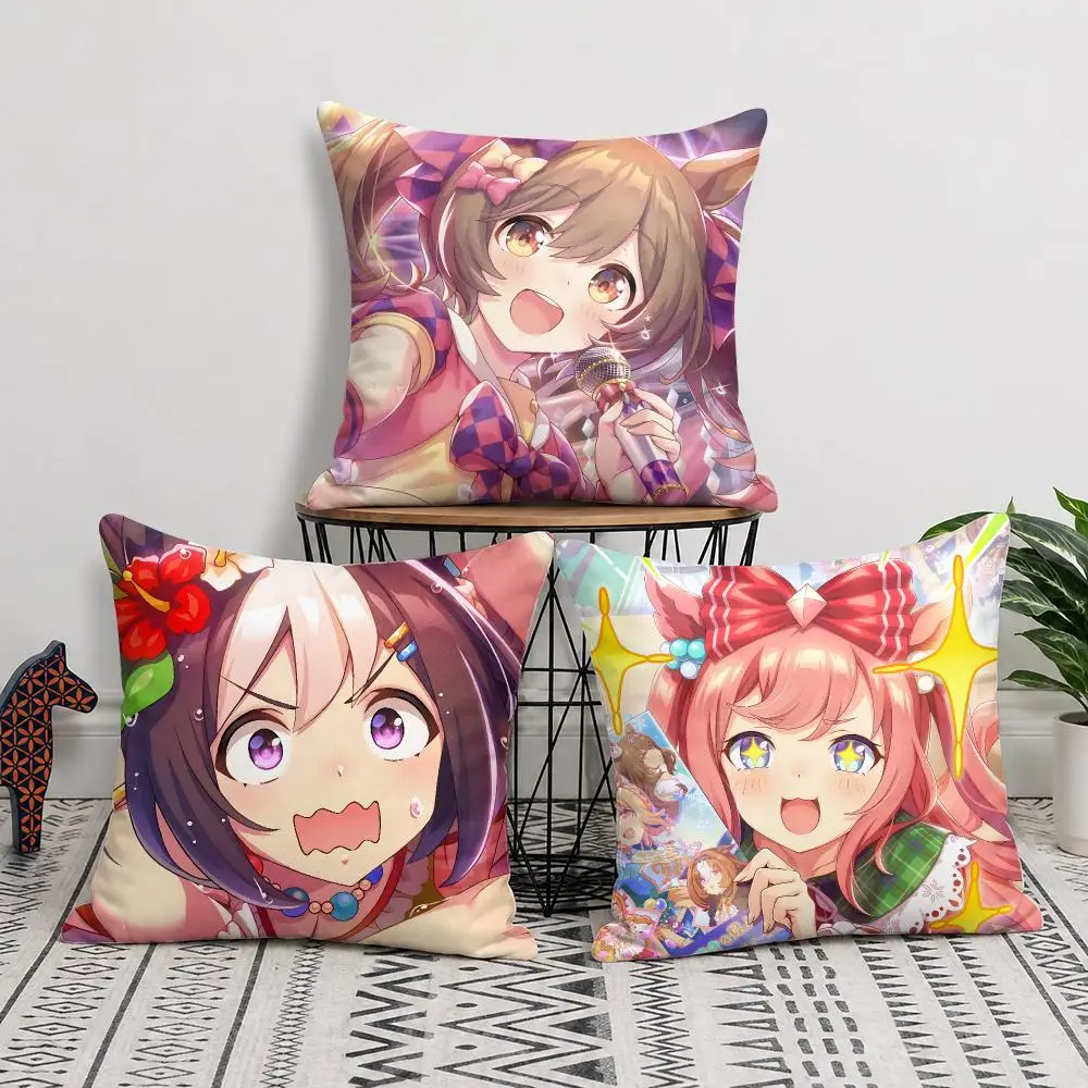 Pretty DerbyUmamusume Pretty Derby Cushion Cover Silky Short Plush Invisible Zipper Dustproof Sofa Pillow Case For Home Decor