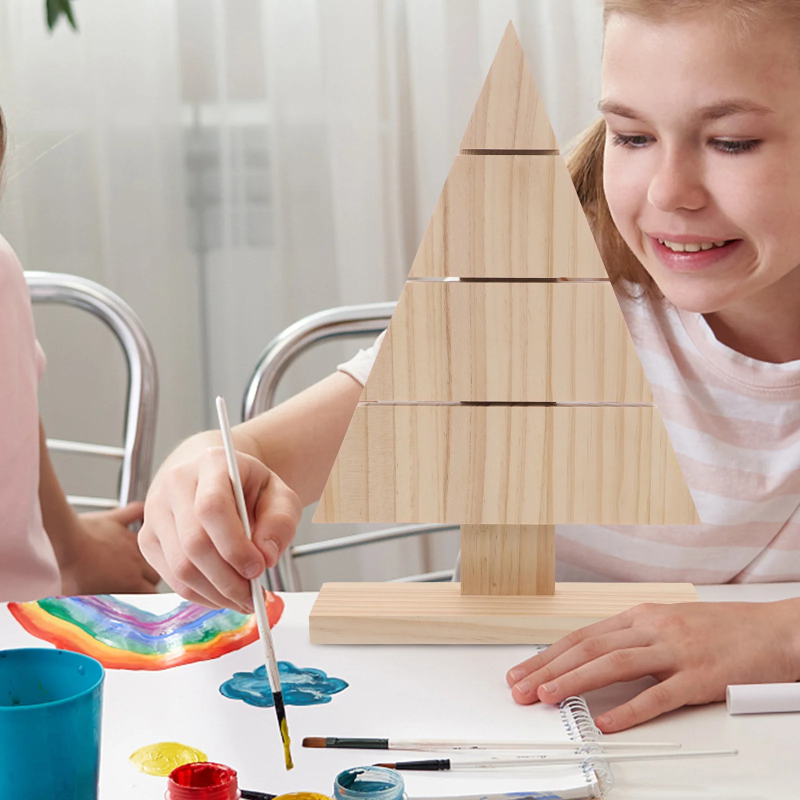 

DIY Unpainted Rustic Xmas Tree Table Sign Wooden Standing Decoration for Festive and Space Saving Display Wood Tree Cutout