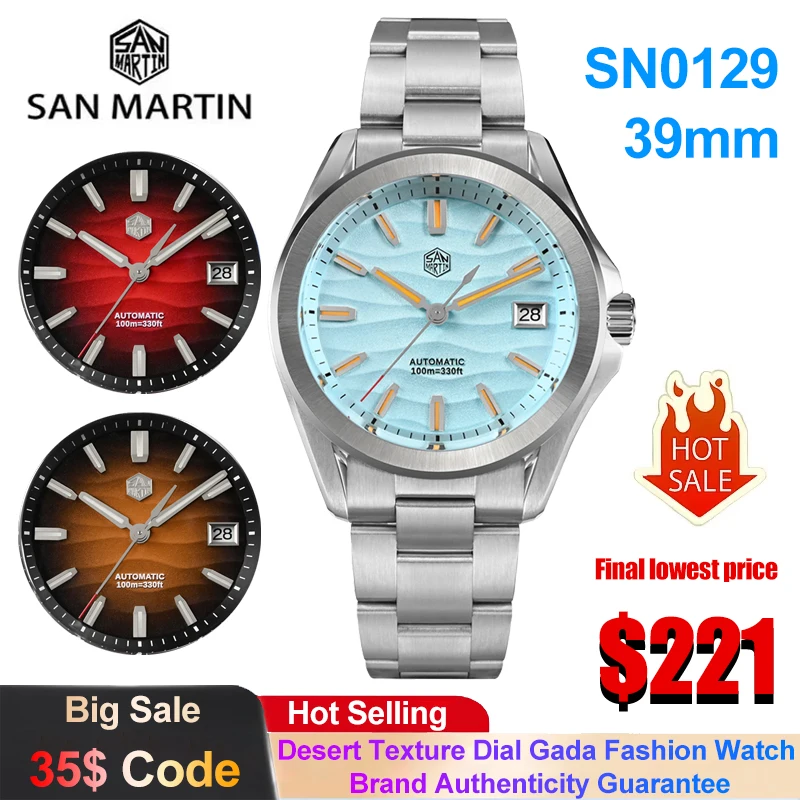 San Martin SN0129 Gada Fashion Men's Watch NH35 Automatic Mechanical Business Watches Desert Texture Dial Sapphire Luxury Watch