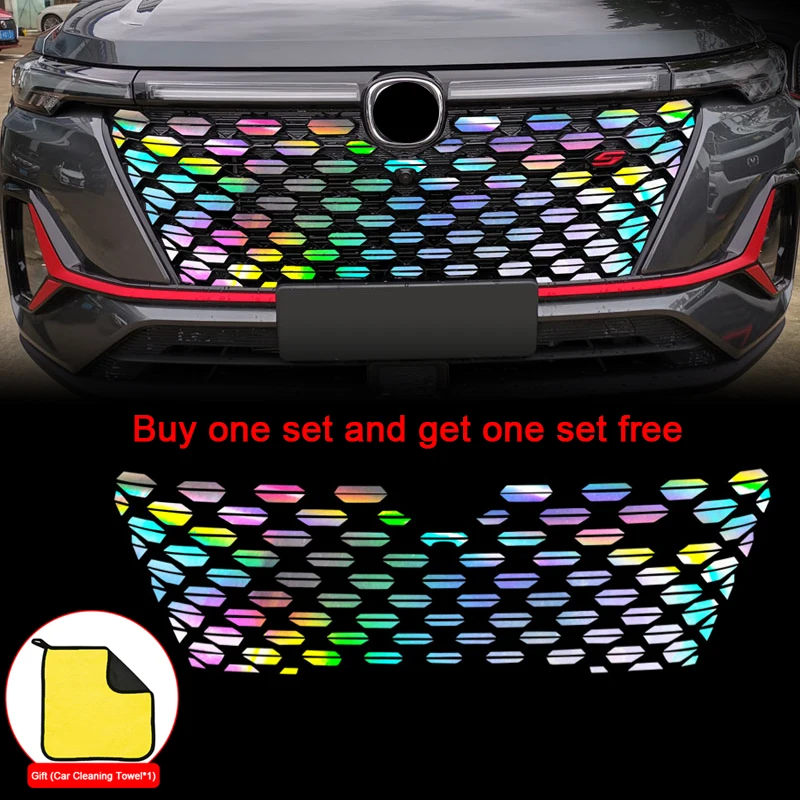 For Changan CS35 Plus 2021-2023 Colorful Reflective Laser Car Front Grille Decoration Stickers Cool Waterproof Sunscreen Decals