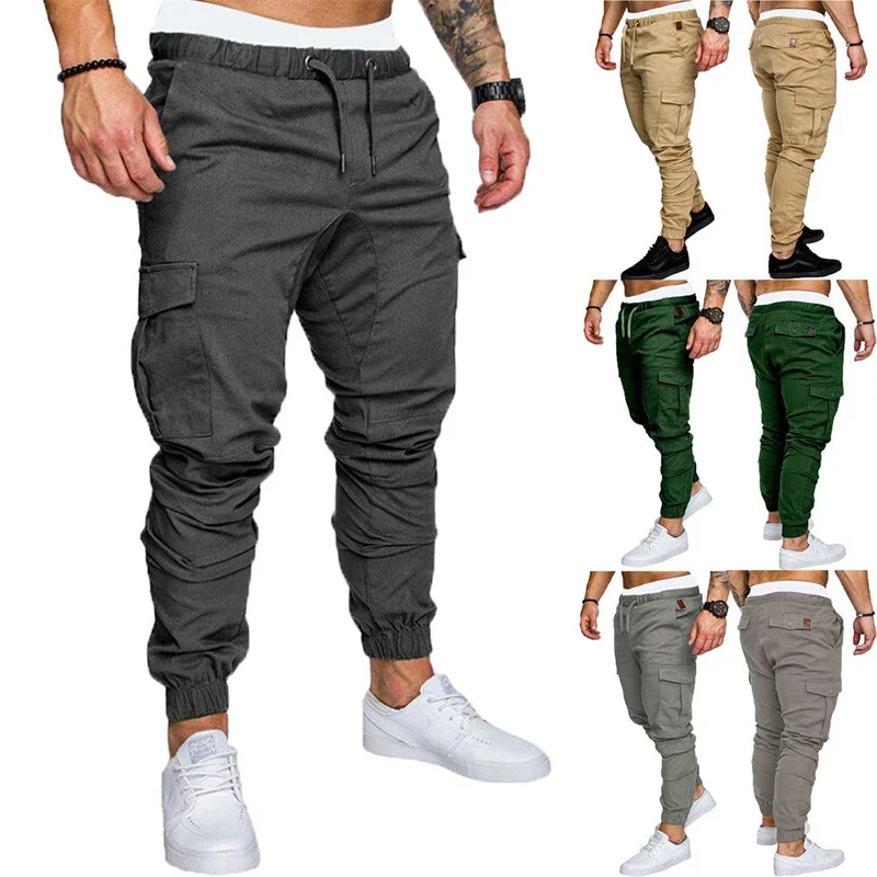 Men Casual Cargo Joggers Sweatpants Multi-pocket Trousers Hip Hop Sportswear