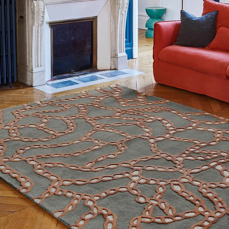 American retro carpet, living room green mid-ancient style thickened wool abstract lines high-end bedroom bedside