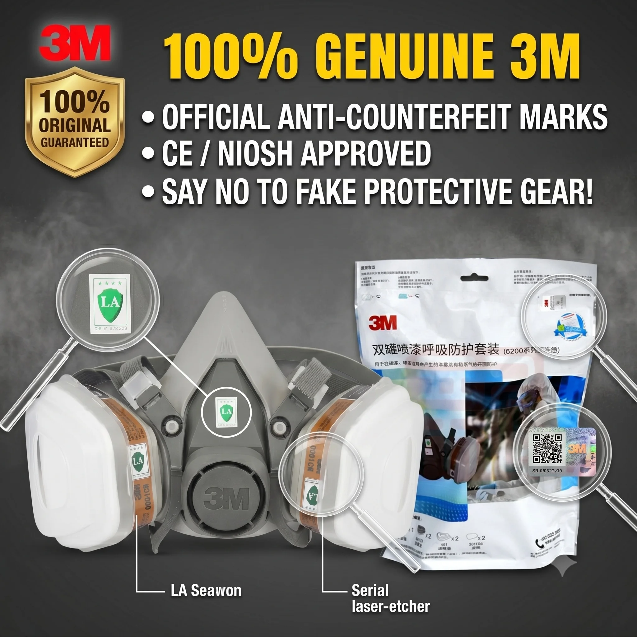 3M 6200 Gas Mask Double Filter Respirator Facepiece for Spray Painting Industrial Chemical Welding Pesticide Protection