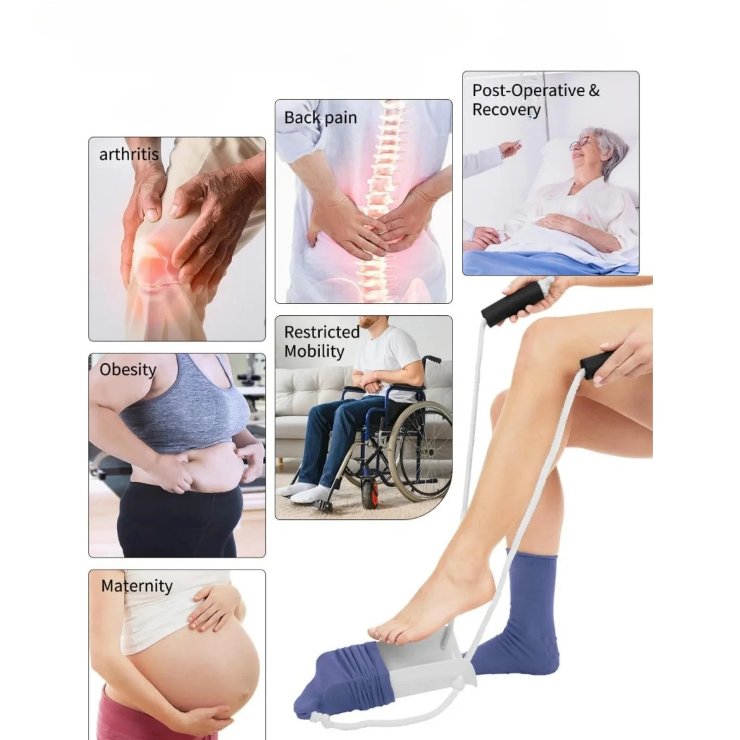 2/1 قطعة جورب المعونة لكبار السن مع مقابض رغوة سهلة الإمساك مساعد الملابس لكبار السن المعاقين وضع التنقل المحدود على الجوارب #4