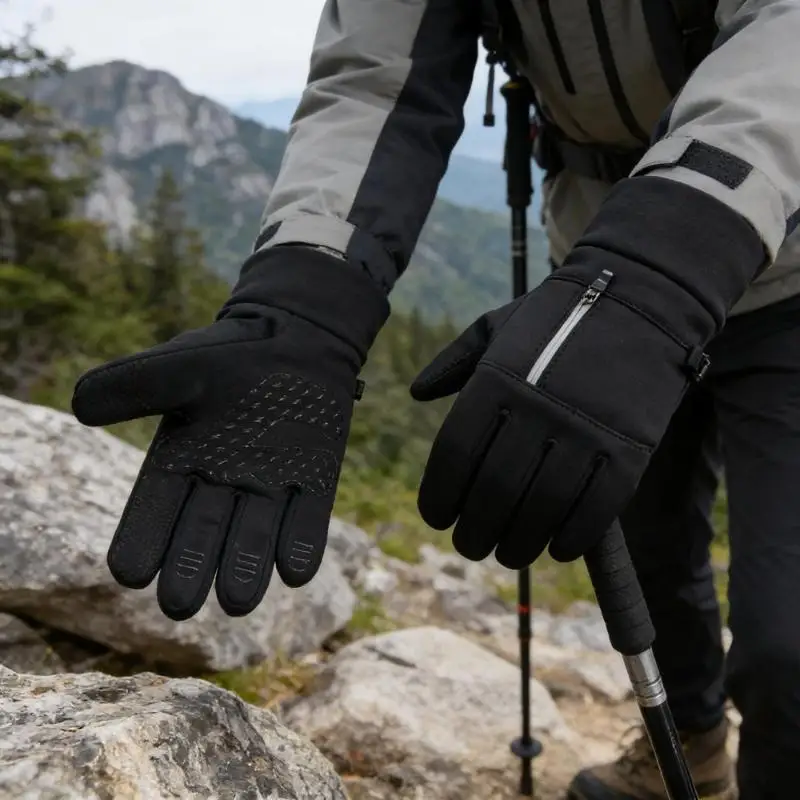 Winter-Touchscreen-Handschuhe für Radfahren, Motorradfahren, Skifahren, Outdoor-Aktivitäten, mit Reißverschlusstasche, wasserabweisend, rutschfest, Unisex, Fahrhandschuhe – Detail 3