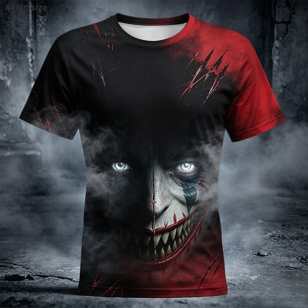 Halloween Men's Optical Illusion Creepy Clown 3D T Shirt Short Sleeve Crew Neck Horror Club Party Street clothing