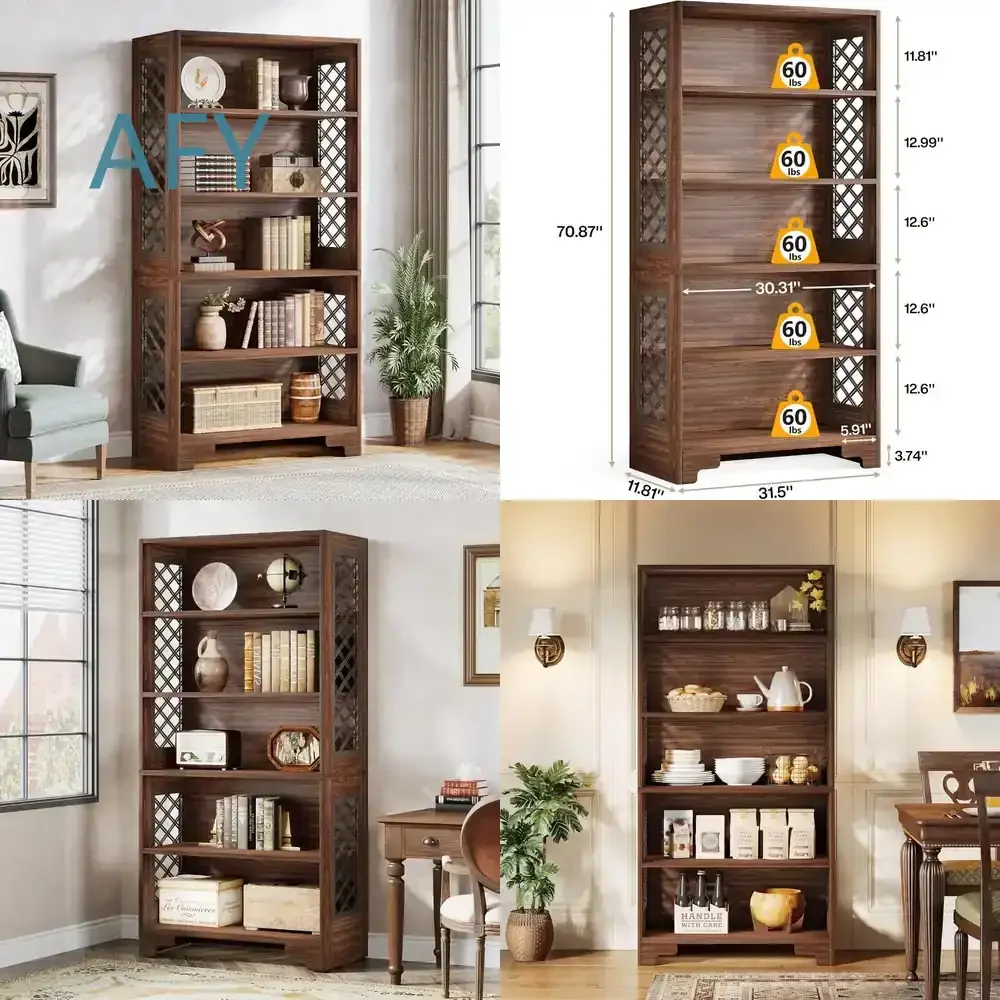 for Simple Fashion High Quality 70.8 inch Vintage Tall Bookcase for Floor Standing 5 Shelf Display Rack Storage Shelves 6