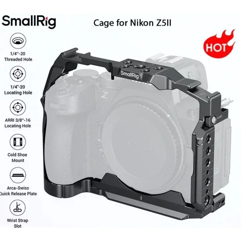 SmallRig 5257  Cage for Nikon Z5 II/Z5/Z6/Z6II, Z7/Z7II with HawkLock Arca-Swiss Quick Release Plate for Arca-Swiss w Cold Shoe