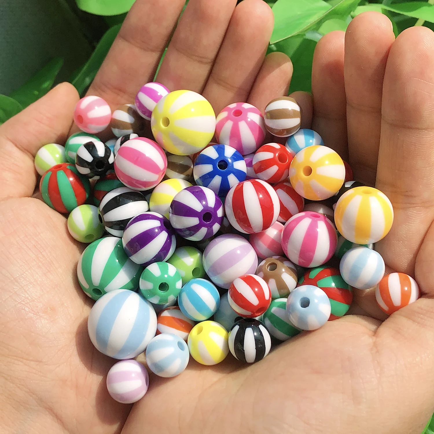 12/16/20mm Acrylic Watermelon Beads Round Colorful Stripes Loose Spacer Beads for Jewelry Making DIY Bracelet Necklace Accessory