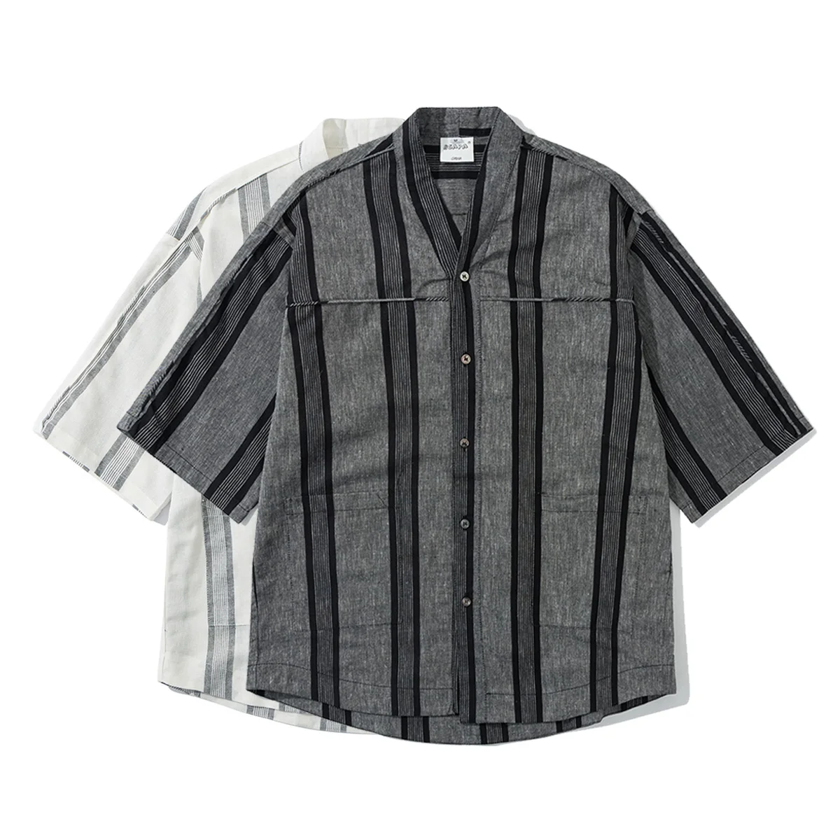 Summer Cotton Linen Shirt Men Japan Streetwear Retro Fashion Short Sleeve Loose Casual Kimono Robe Shirts Blouses