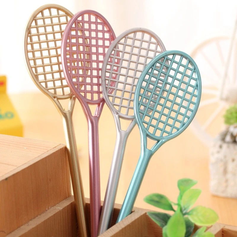 4/8/16pcs Random Cute Badminton Racket Shaped Gel Pens, Creative Sports Design 0.5mm Black Ink, Kawaii Stationery Gift