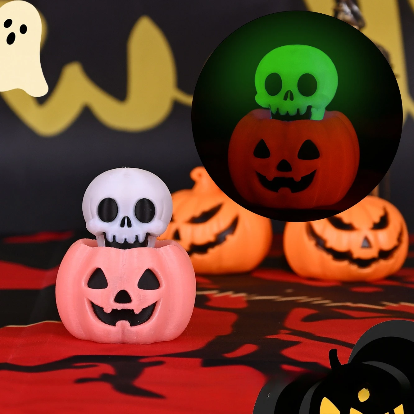 Świecące w ciemności Halloweenowe zabawki antystresowe: mięciutka dynia, duch, fluorescencyjna czaszka, szkielet, piłka antystresowa do ściskania, horror, fidget.