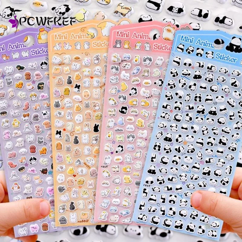 1/4 Sheets Relief Kawaii Cat Panda Stationery Decals Sweet Cartoon Animal Scrapbook Journal Stickers DIY Decor Luggage Sticker
