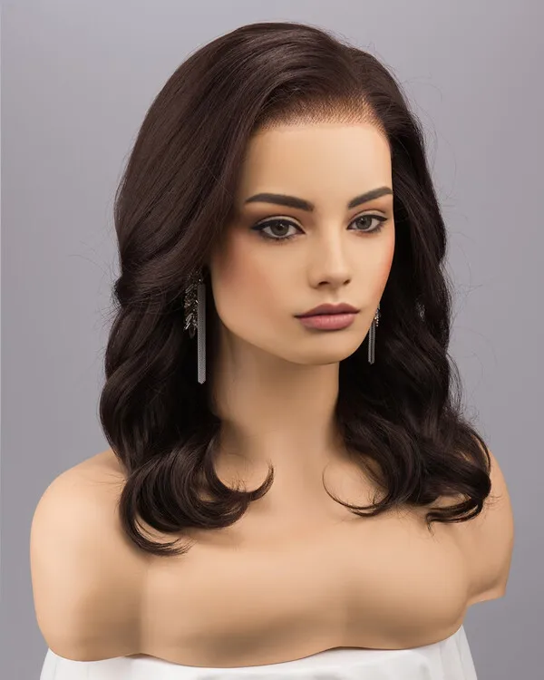 

Dark Brown Wave Wigs 13x4 Lace Front Wig Pre Plucked Remy Soft Wigs