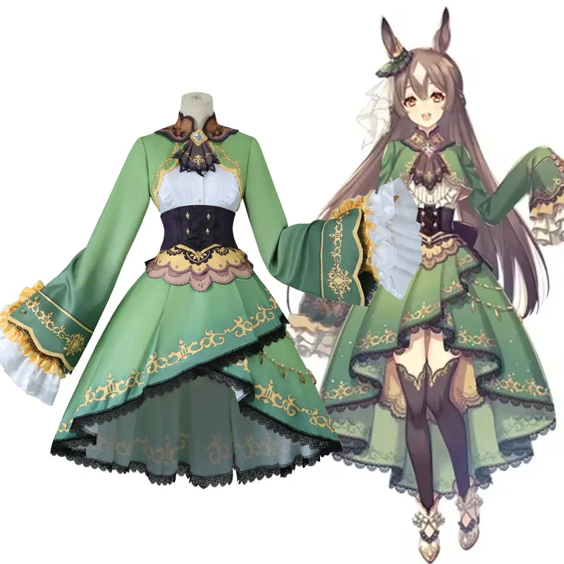 

Anime Umamusume: Pretty Derby Satono Diamond Cosplay Costume Sweet Green Uniform Dress Halloween Party Role Play suit