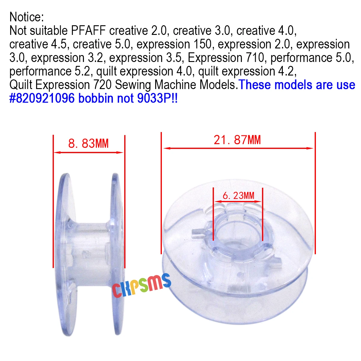 9033P BOBBINS Plastic Compatible with/Replacement for PFAFF Brand 1469 1471 1472 1473 1475 1475CD 1520 Select 3.0 1069 6250 6270