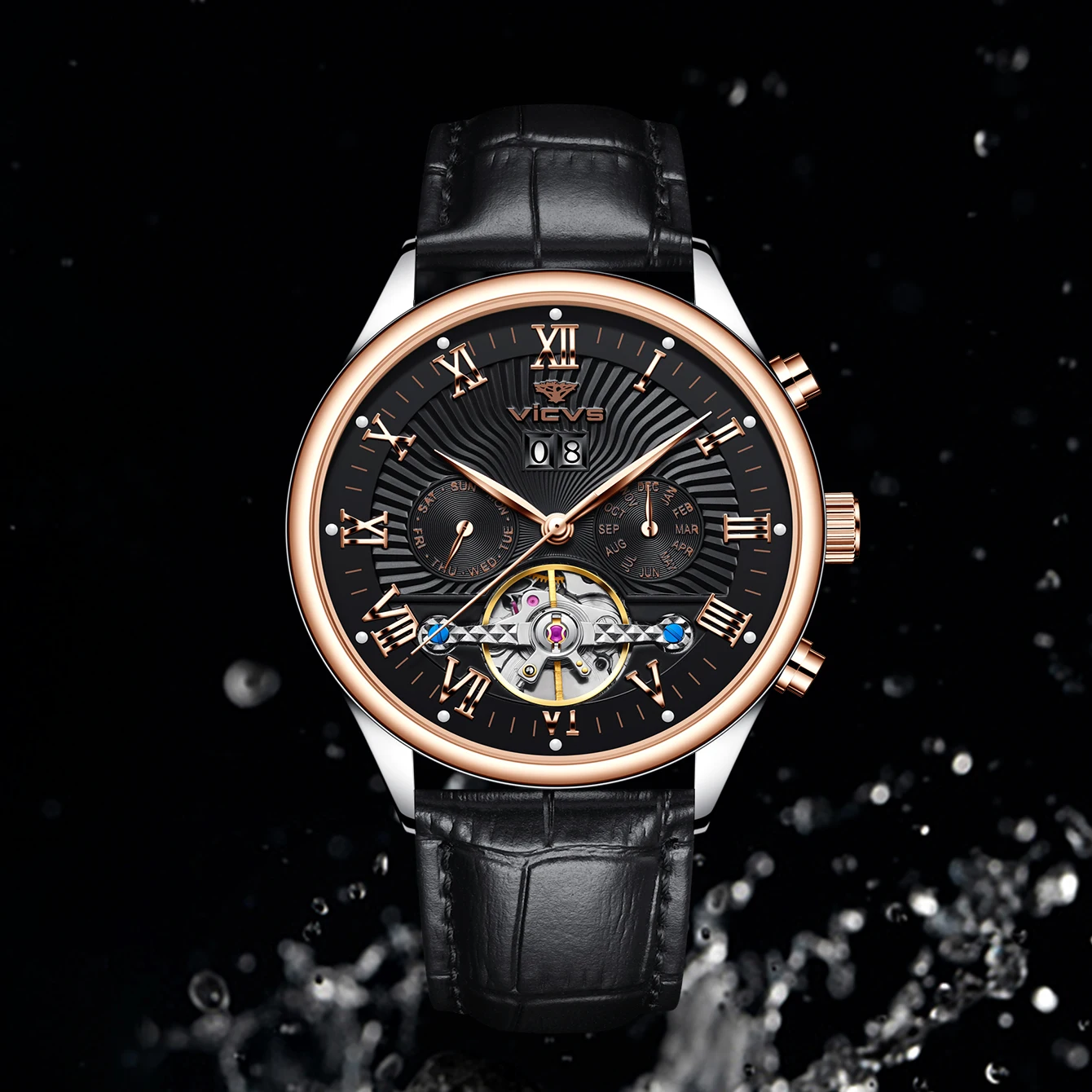 VICVS Mechanical Watch Calendar Waterproof Business Luxury Men's Watch Valentine's Day Gift Dad's Gift Christmas New Year Gift