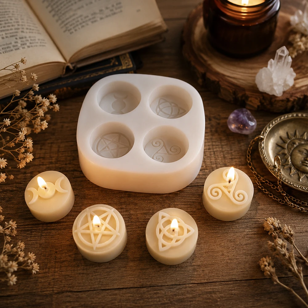 Wicca-Symbol Silikonform für Teelichter, DIY Keltische Wachsschmelzen, Gips-Dekoration und Epoxidharz-Gießform für Heimdekoration – Detail 2