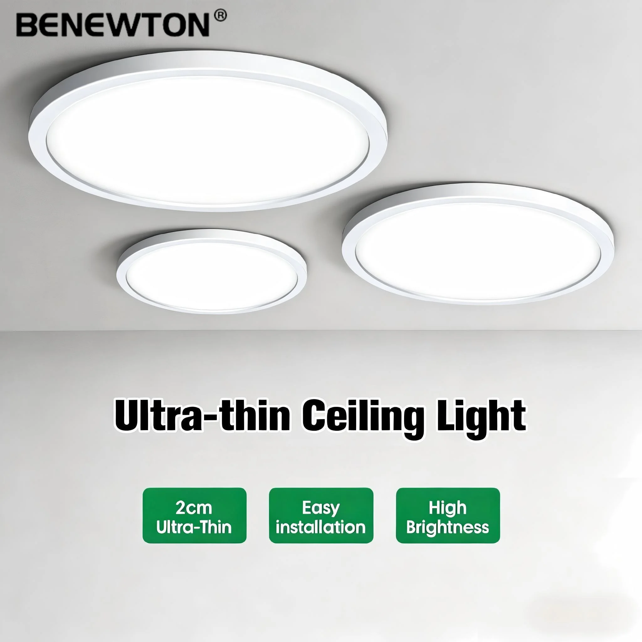 Ultra-Thin 2CM LED Ceiling Light Warm/Cold White No Flicker Simple Round Flush Mount Lamp Bedroom Living Room Kitchen Home Decor