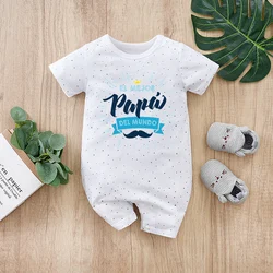 Father's Day Newborn Baby Girl Summer White Jumpsuit Costume Romper Onesie Boy Short Sleeve 100% Cotton Print Clothes Round Neck