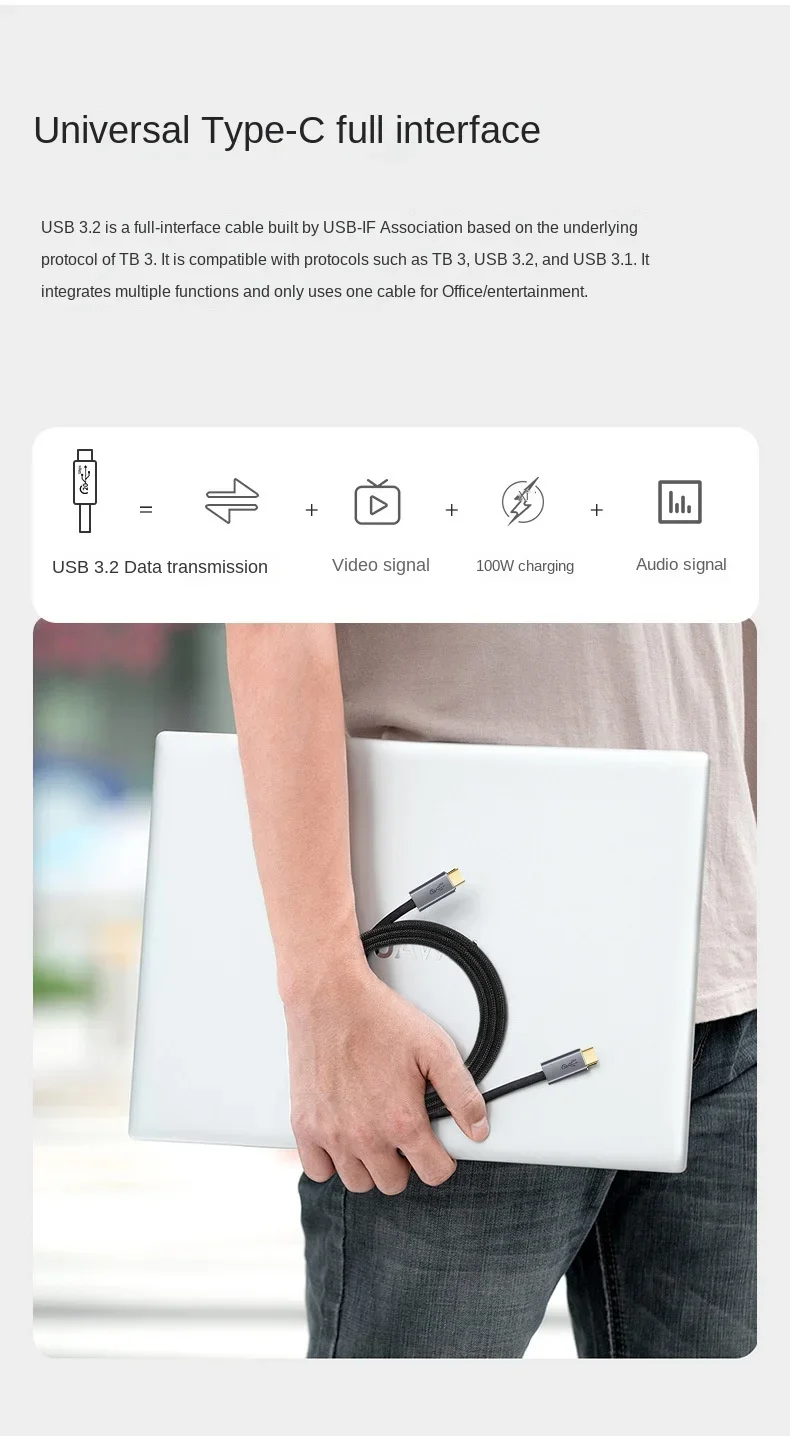 USB タイプ C からタイプ C ケーブル Macbook PD 100 ワット 5A USB 3.2 20Gbps ThunderBolt3 QC4.0 3.0 USB-C ケーブルコードサムスン Xiaomi 2/3 メートル