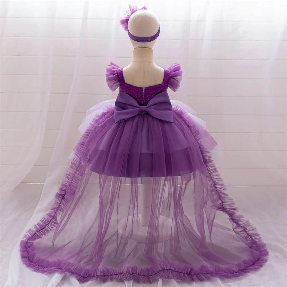 2pcs New Baby Girls Trailing Sequin Princess Tutu Dress Toddler Girls Hot Pink Lace Dresses Kids Summer Casual Fashion Clothes