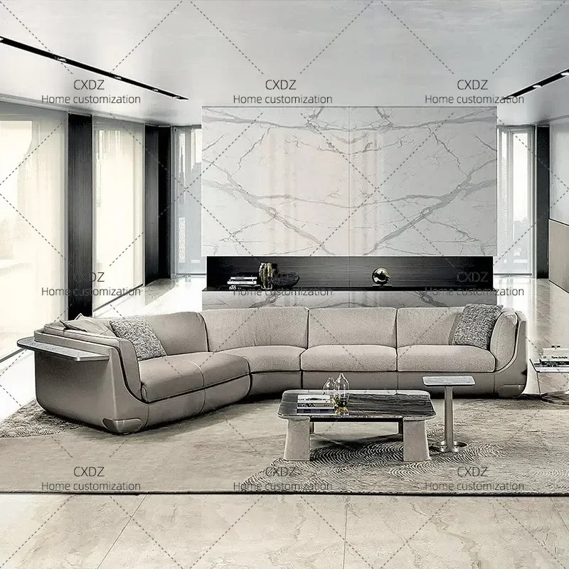 Special Shaped Corner Sofa for Large Living Room Villa Modern Simple Leather Fabric Couch High End Light Luxury Style