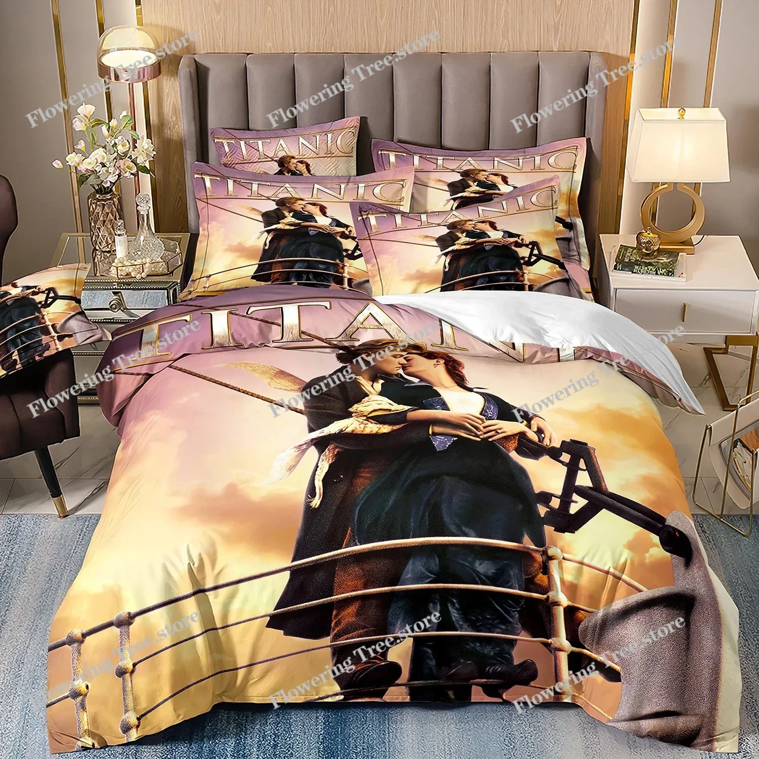 Film Titanic Bedding Sets,Jack and Rose Duvet Cover Bed Comforter Set Bedding Leonardo DiCaprio Quilt Cover