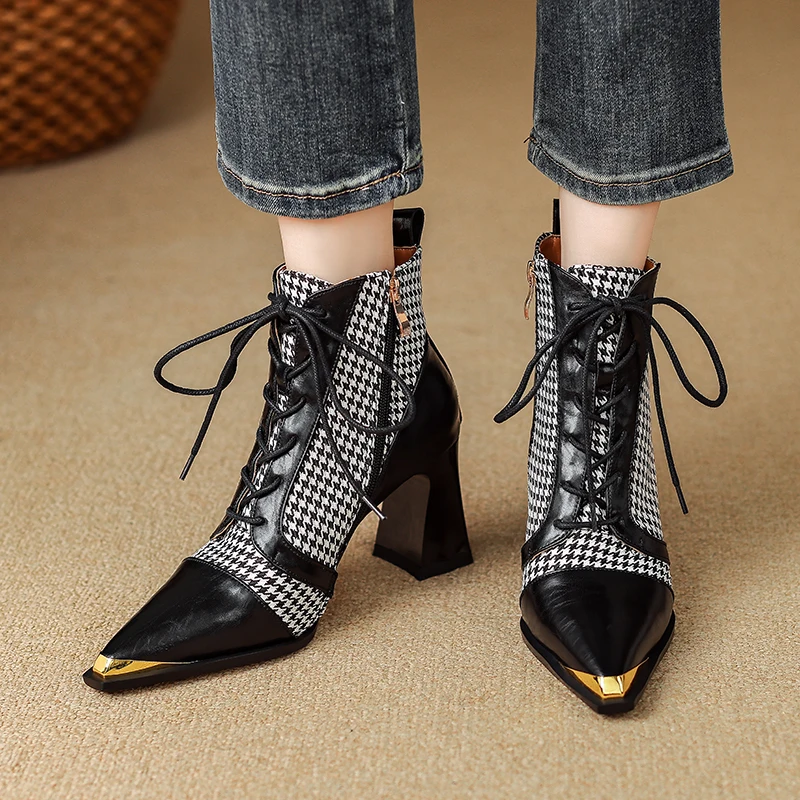 2025 New Genuine Leather Women Boots HOT SALES Autumn Shoes for Women Handmade Boots Square Toe Chunky Heel Shoes Zapatos Mujer