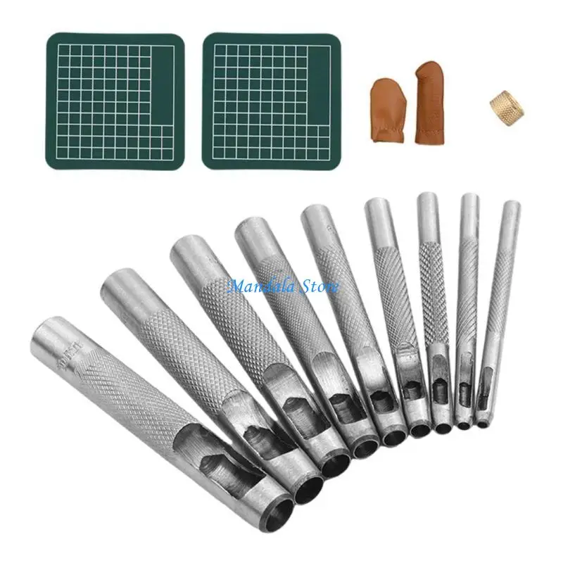 

U2JC Hollow Set with Cutting Mat Round Hollow Set Leather Hole Punching Tool for Watch Band Fabric