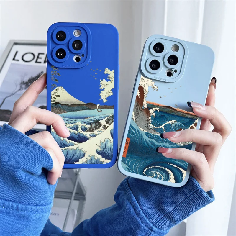 Ukiyoe Sea Wave Water Splash Phone Case For iPhone 14 13 12 11 Pro Max 14 Plus X XS XR 7 8 Plus SE 2020 Soft Silicone Back Cover