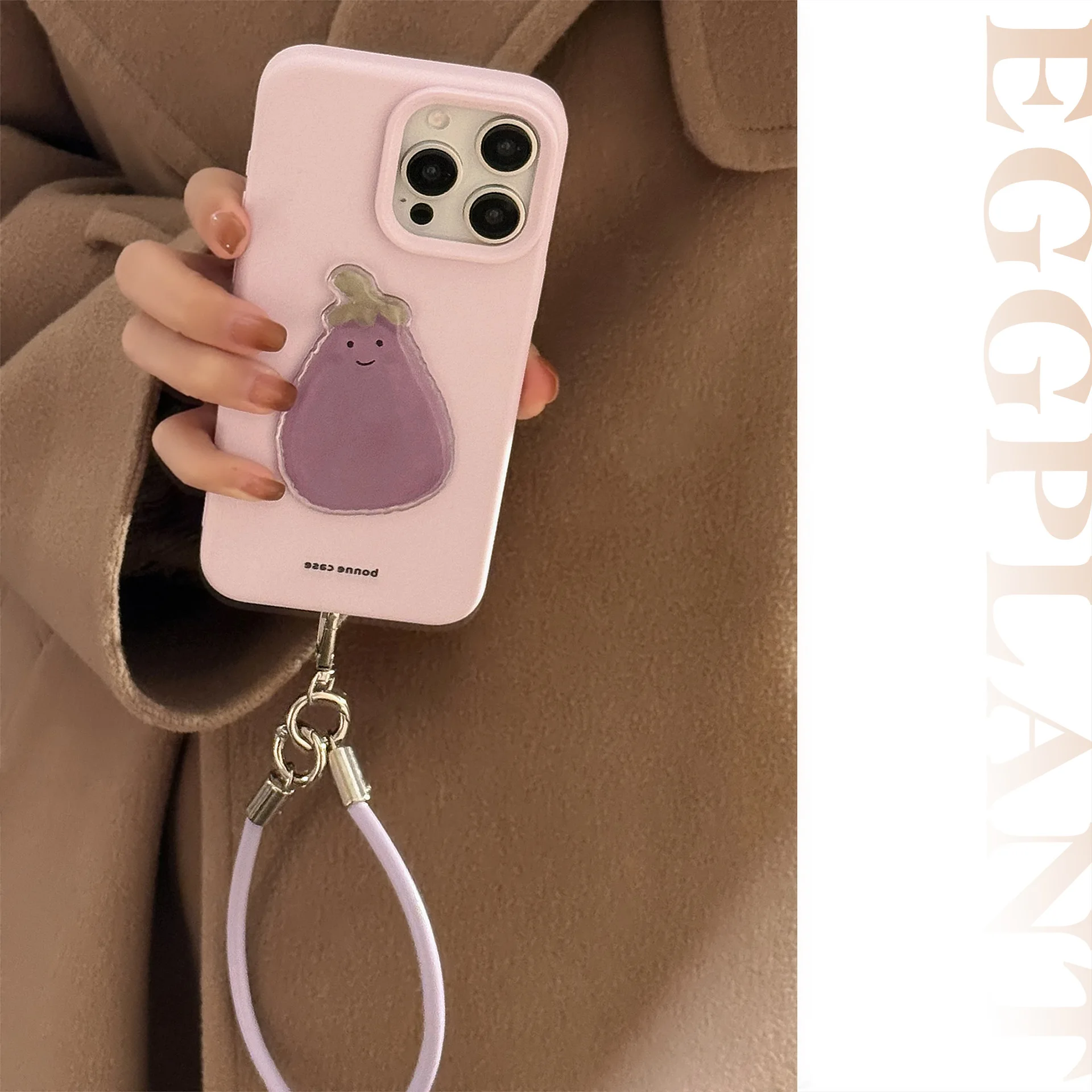 Simple Cute Happy Eggplant Phone Case for IPhone16 15 14 12 13 11 Pro ProMax Plus X XR Shockproof Phone Cover