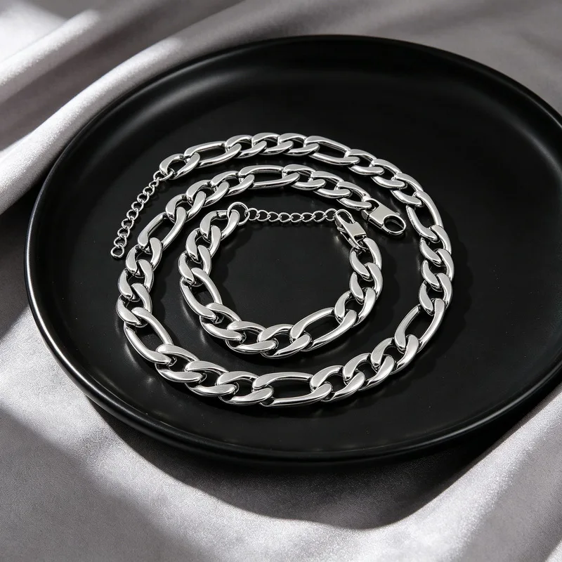 3-15mm wide Fashion NK Cuban Figaro Chain For Mens Women Stainless Steel Necklace and Bracelet Jewelry Set Silver Gold