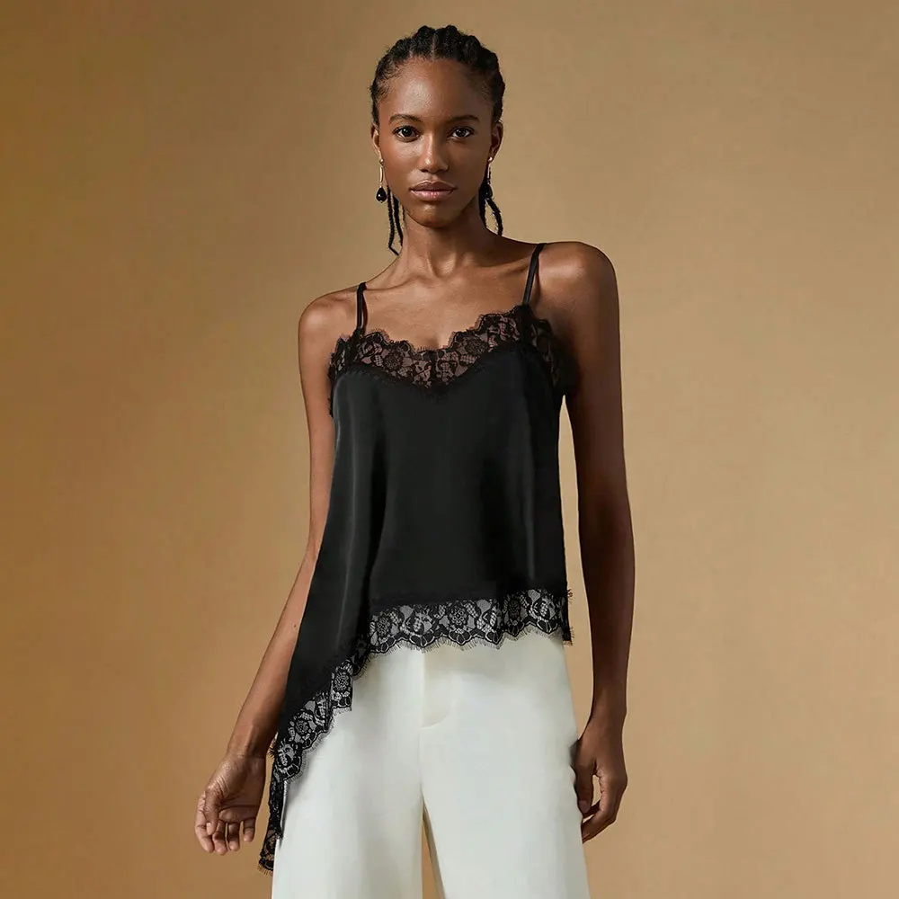 Satin Lace Camisole Top Sexy Irregular Hem Backless Tank for Summer Party Night Out Women's Fashion Streetwear