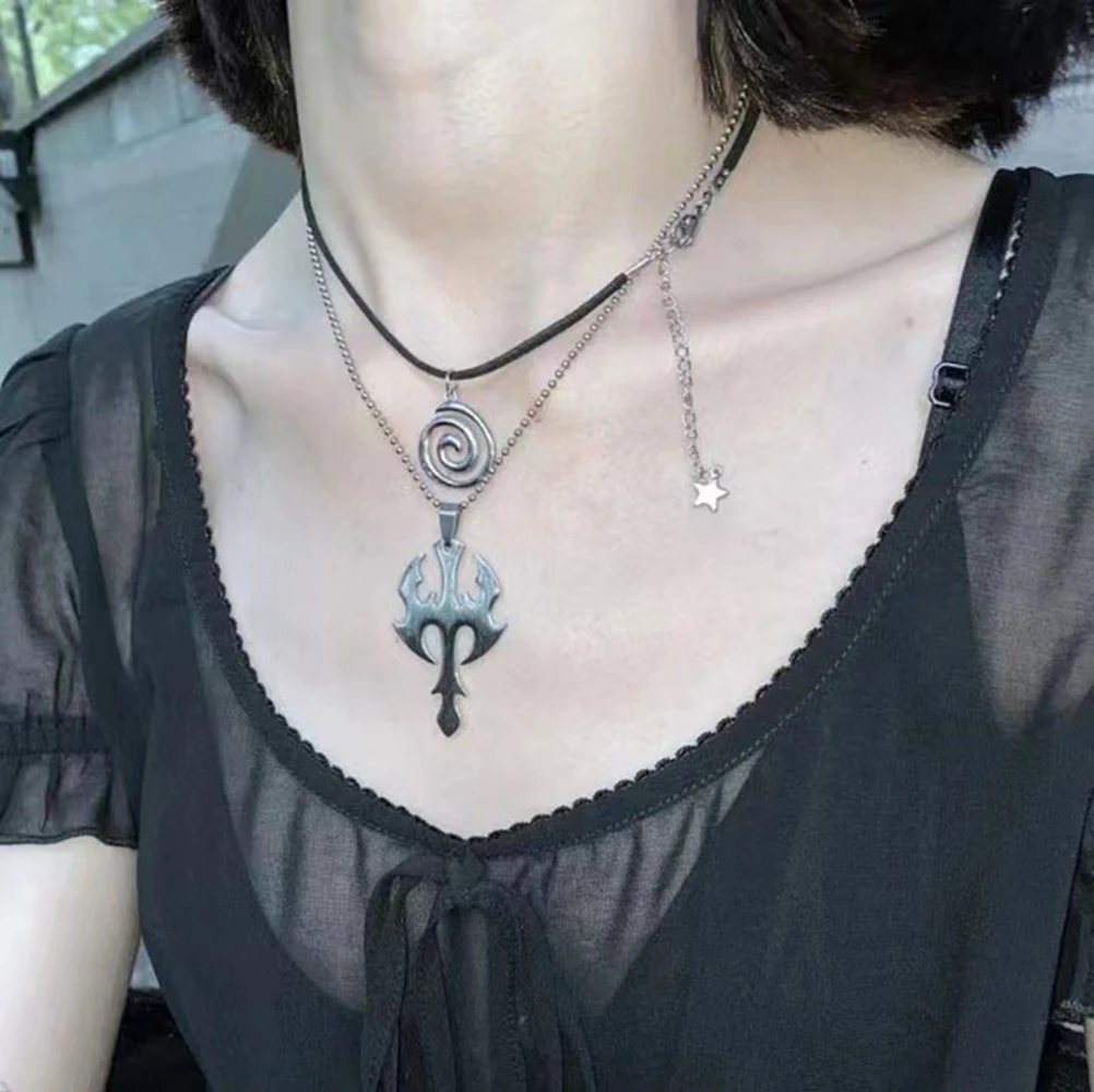 Y2K Stainless Steel Swirl Spiral Geometric Pendant Necklace Retro Goth Necklace Grunge Aesthetic Accessory