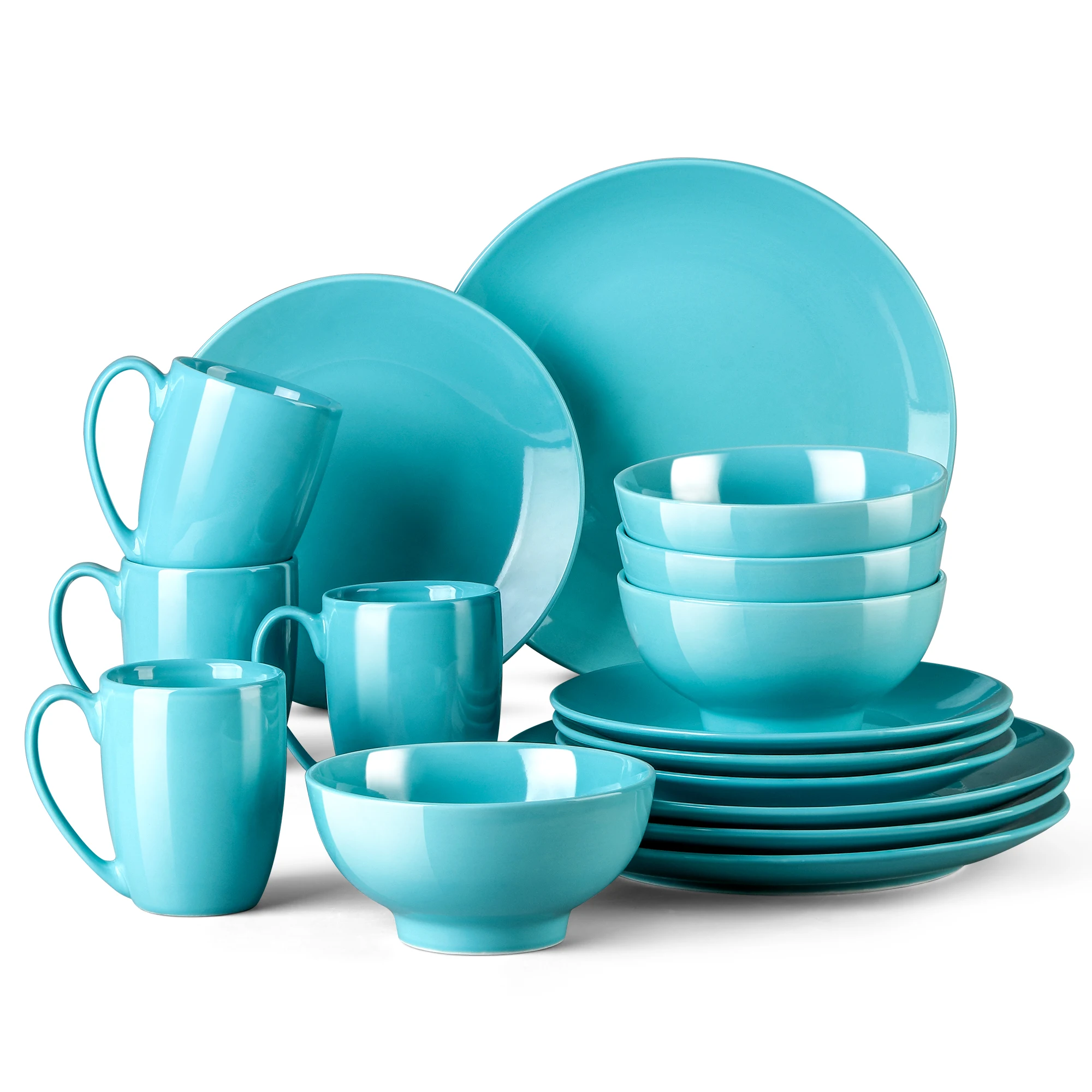 LOVECASA DS 16/32/48-Piece Light Blue Ceramic Porcelain Tableware Dinner Set with Dinner Plate,Dessert Plate,Bowl,Mug Set