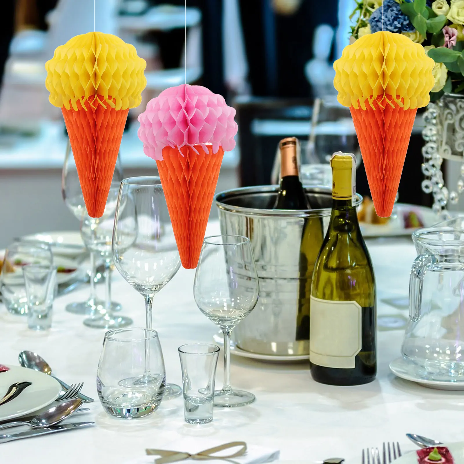 4 قطعة ورقة الآيس كريم العسل الكرة شنقا الديكور للحزب مهرجان الصيف الاحتفال شجرة المنزل ديكور الآيس كريم العسل