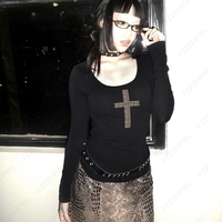Gothic Grunge Punk Emo Girls Long Sleeve T-Shirt Sexy Slim Chic Print Casual Crop Tops Y2K Harajuku Aesthetic Women's Streetwear